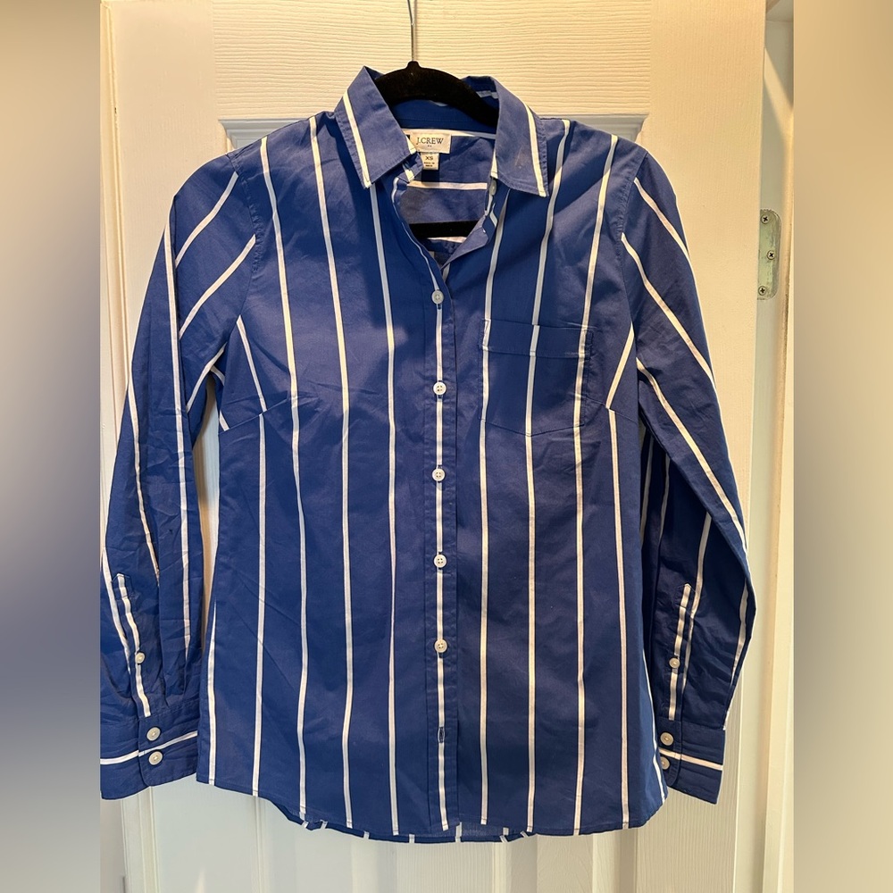 J. Crew Women's Blue Striped Blouse - Size XS